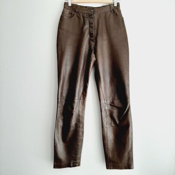 TARA JARMON Paris Soft Genuine Leather High Waist Pants Brown Sz S - Picture 16 of 16